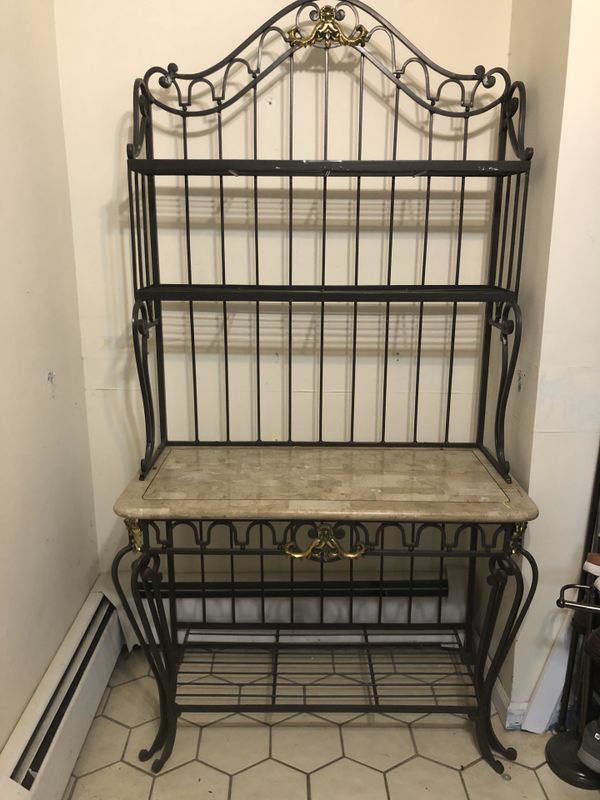 Elegant wrought iron with marble top Baker s Rack for Sale 