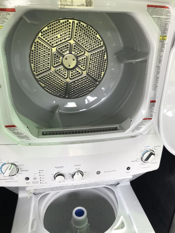 New model 27” stackable Ge washer and electric dryer combo used