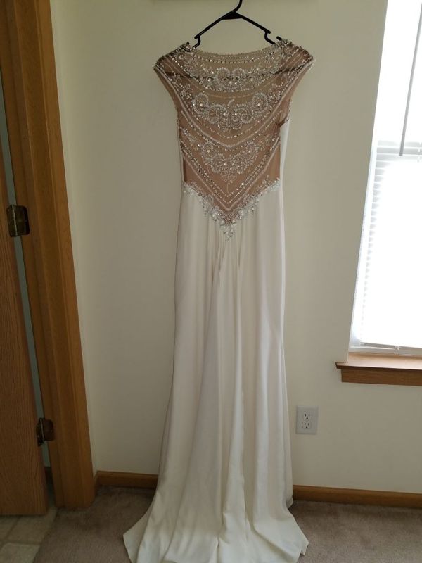 David s Bridal Beaded Stretch Crepe Wedding  Dress  size 4 