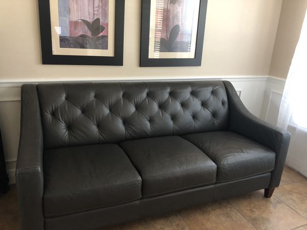 slate gray leather sofa