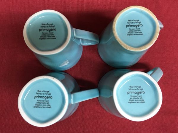 4 Primagera Aqua Turquoise Coffee Mugs Tea Cups Made In Portugal for ...