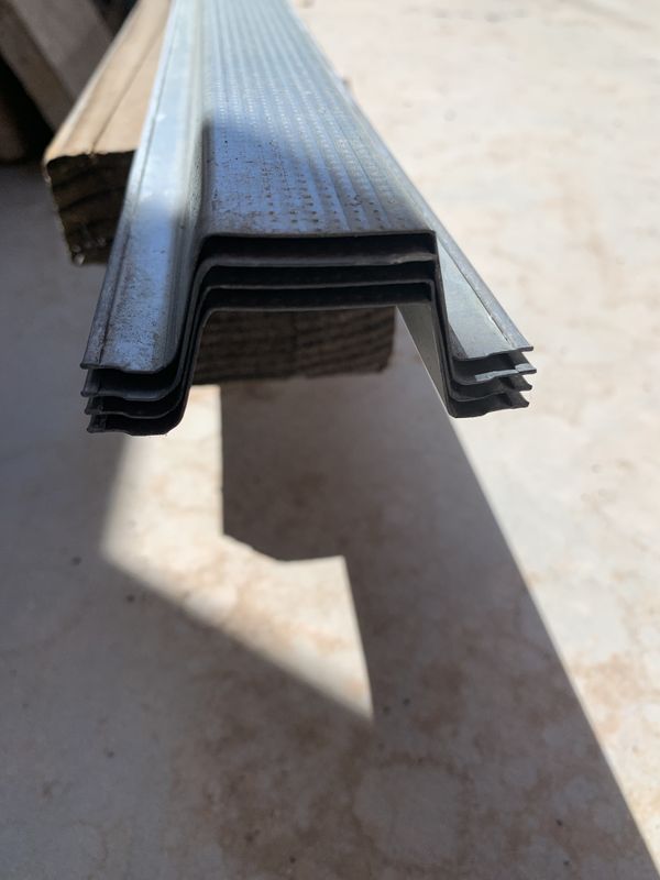 Hat channels. Galvanized steel studs from Lowe’s and l & w supply. 12