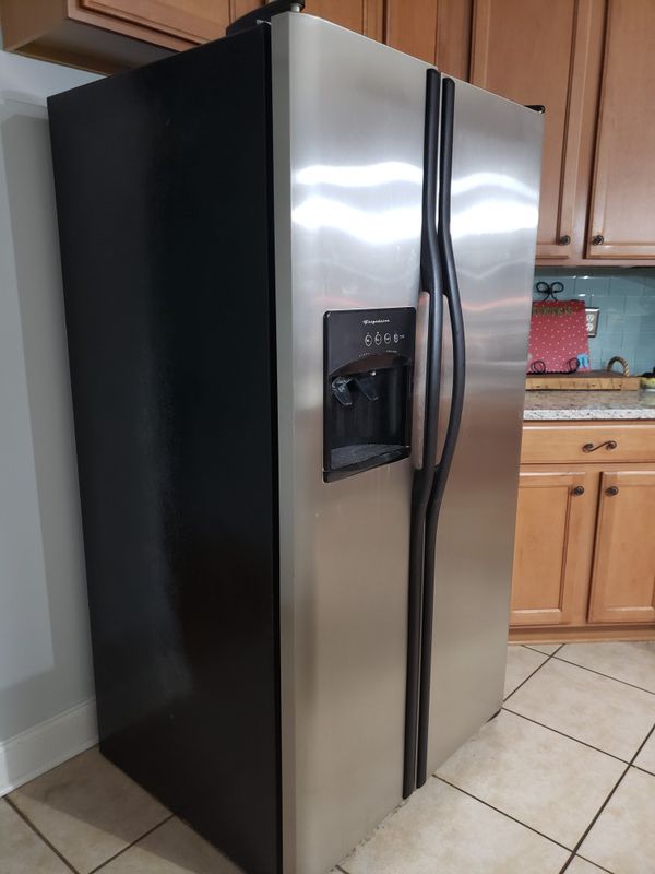 black stainless steel refrigerator side by side