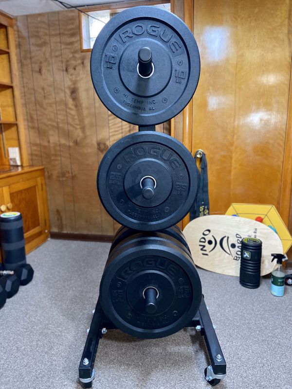 Rogue Fitness Hi-temp Bumper Plates & Vertical Weight Tree For Sale In 