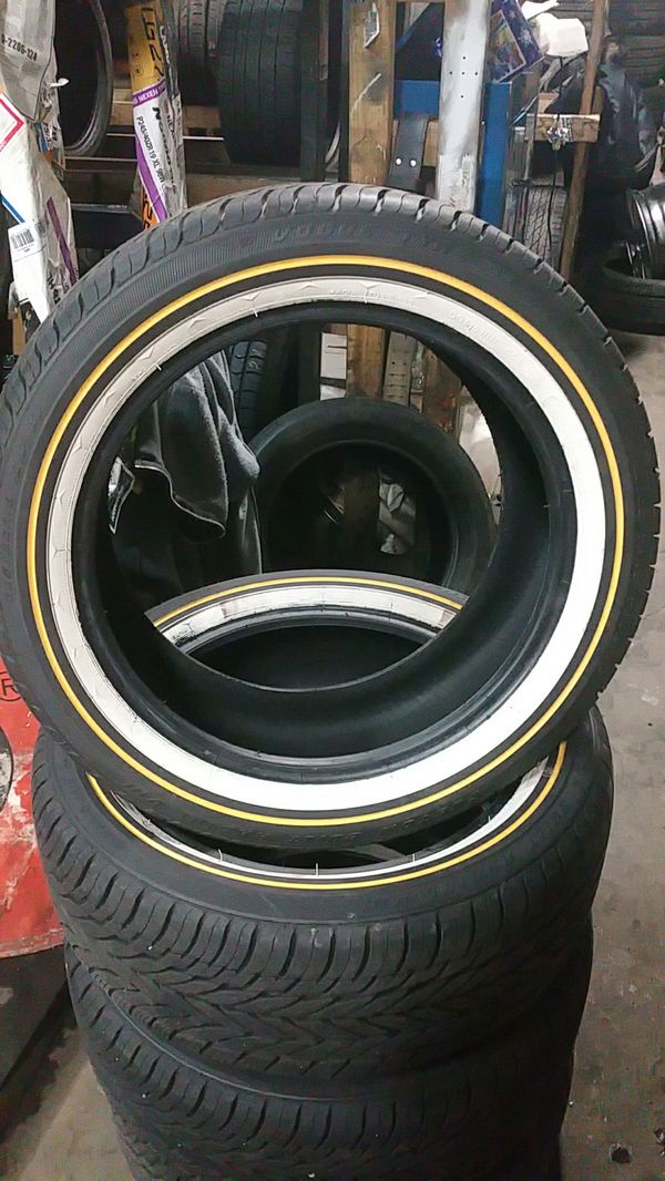 4 Take offs 235/50/18 Custom Built Vogue Tires White W/Gold Trim for