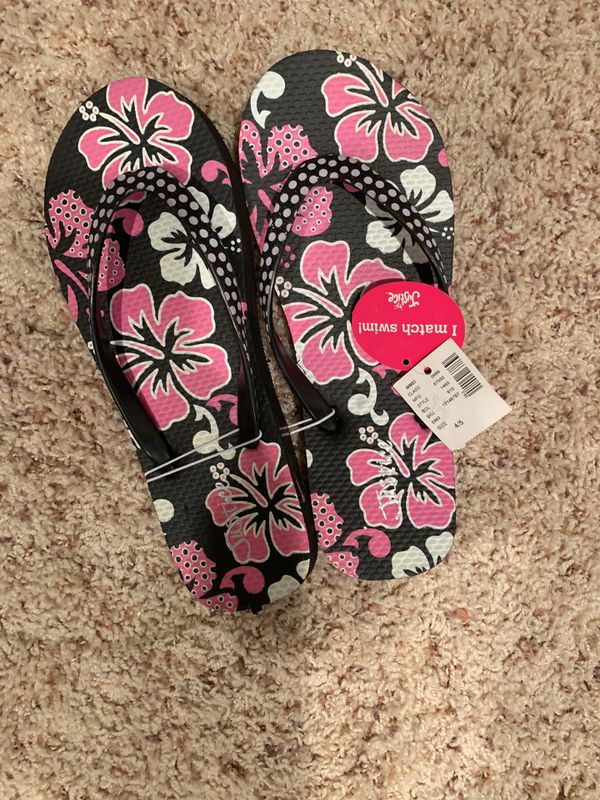 Justice for girls flip-flops brand new with tags size 4-5. Black and ...