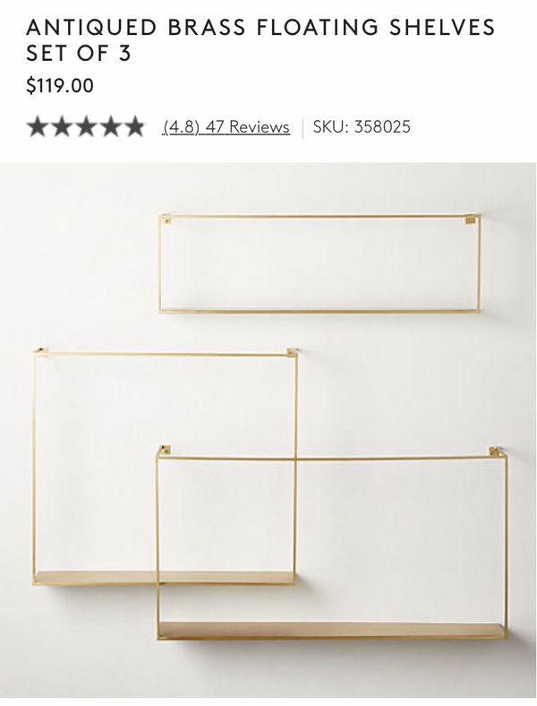 CB2 - ANTIQUED BRASS FLOATING SHELVES SET OF 3 for Sale in Seattle, WA