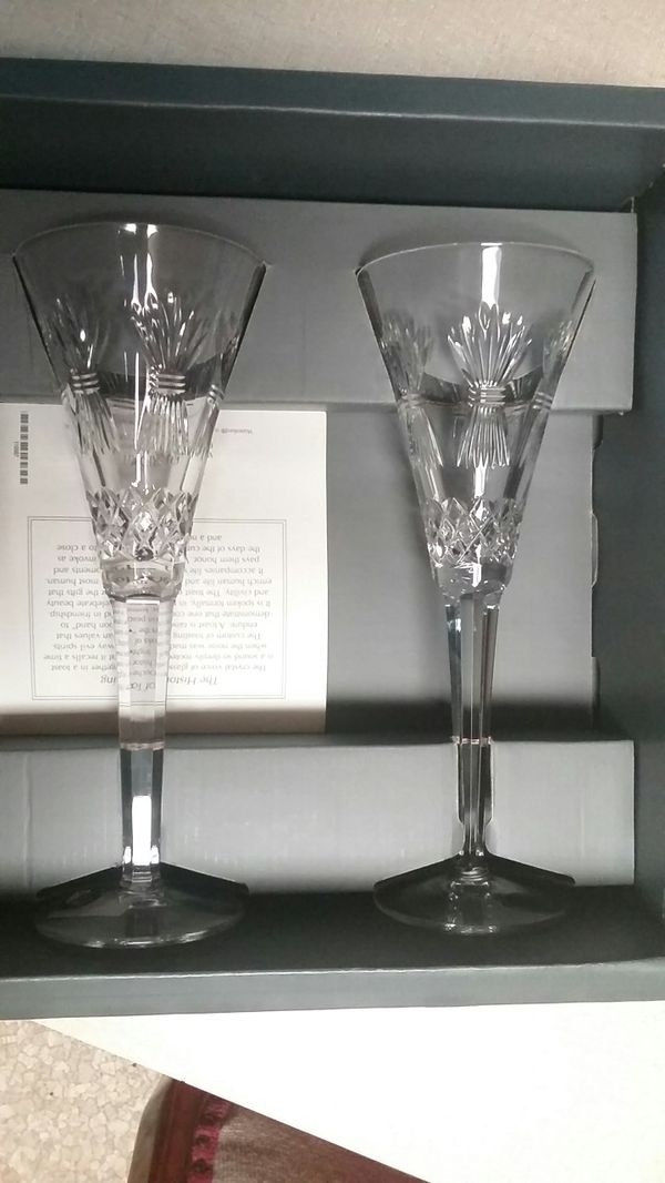 Waterford Crystal Millenium toasting Flutes Prosperity w Wheat pattern