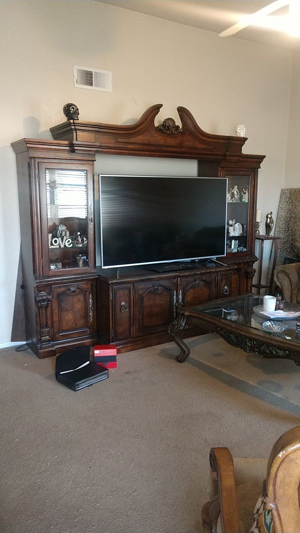 Beautiful heavy entertainment center solid wood 4 pieces for Sale in