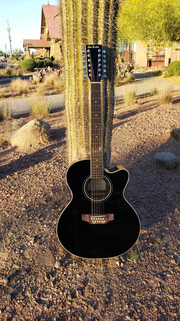 New 12 String Acoustic Electric Requinto Guitar Black Combo with Gig