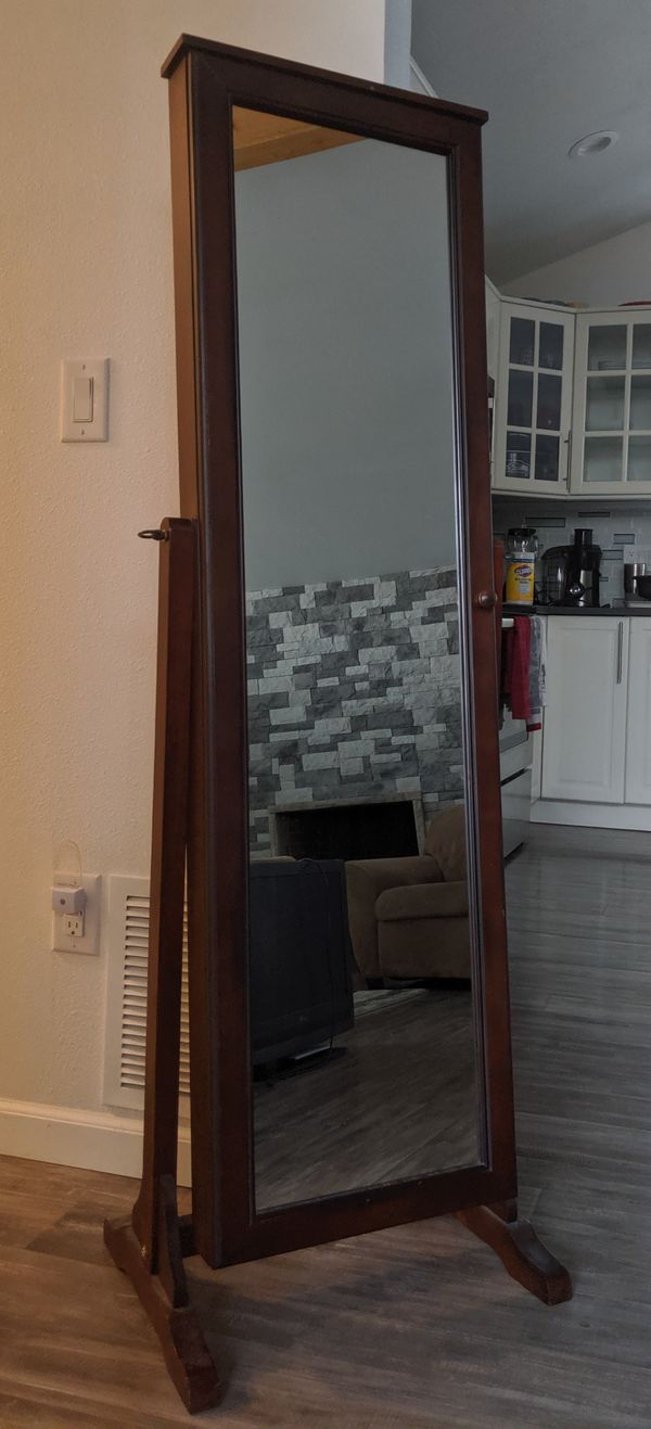 Stand up Mirror/Jewelry Box. Stands almost 5' tall