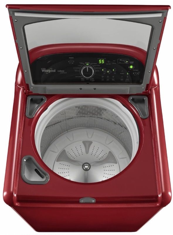 RED WHIRLPOOL CABRIO PLATINUM HE XL WASHER AND STEAM DRYER SET
