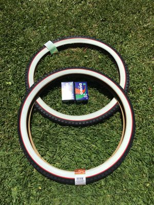 NEW Duro 26x2.125 Beach Cruiser Bike Bicycle Tires Whitewall w/ Red Line DIAMOND for Sale in Baldwin Park, CA