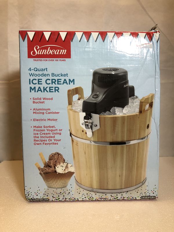 Sunbeam 4 QUART Electric Ice Cream Maker FRSBWDBKNP Wooden Bucket for
