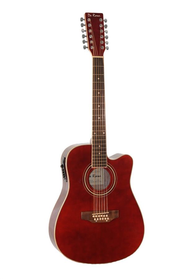 New 12 String Acoustic Electric Requinto Guitar Burgundy Combo with Gig