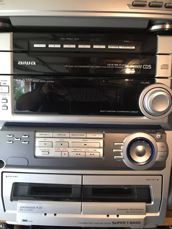 AIWA Stereo System 5 Disc CD Player Dual Cassette Super Bass CX ...