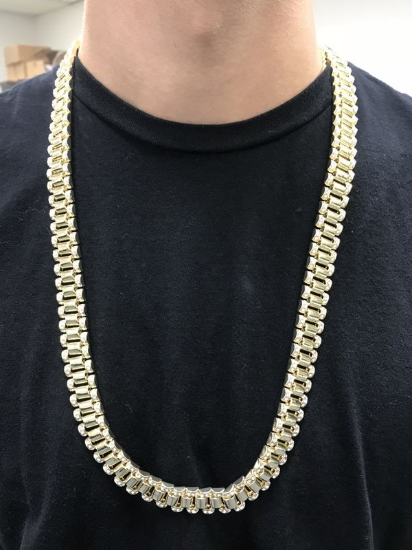 Men's Icy Lab Diamonds Rolex Link Chain 14k Gold Plated 30" Chain for