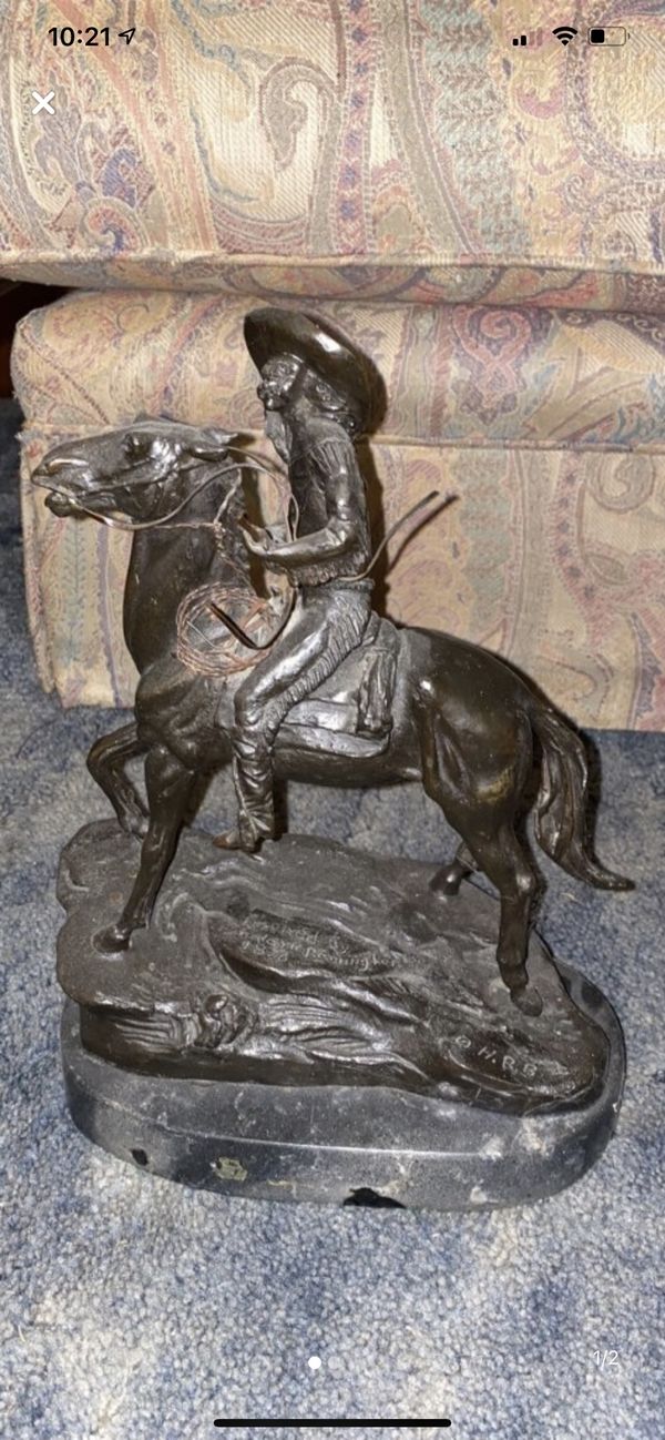VINTAGE FREDERIC REMINGTON BRONZE HORSE STATUE "SCOUT" WESTERN ART for