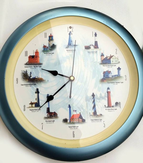 Lighthouse Sound Wall Clock, Chimes Each Hour, Nautical for Sale in