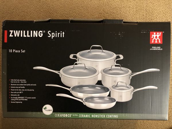 Zwilling J.A. Henckels Spirit Ceramic Nonstick Cookware Set, 10-pc, Stainless Steel for Sale in 