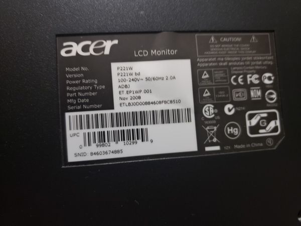Acer P221W 22" LCD monitor 60Hz for Sale in Portland, OR - OfferUp