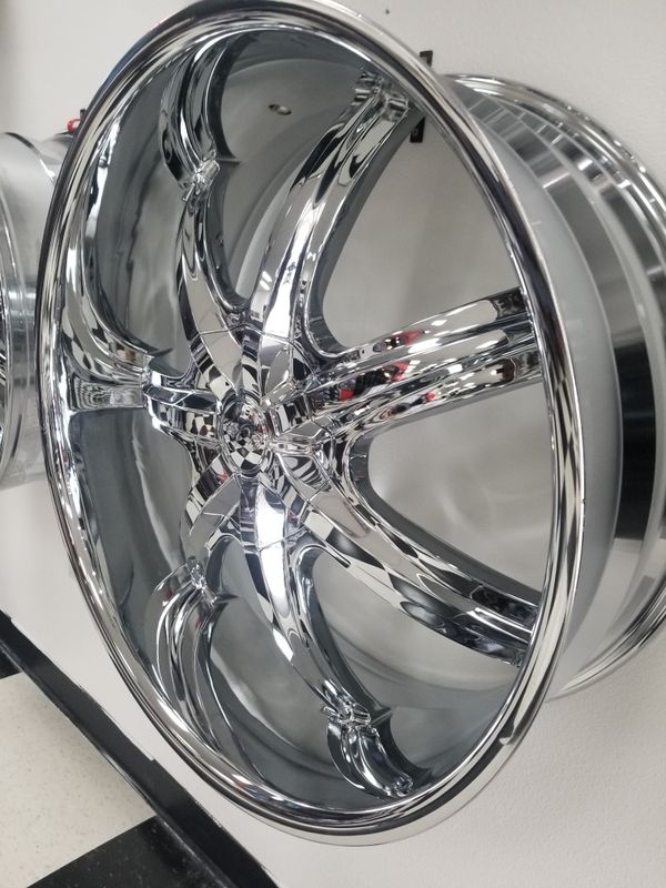 26 inch Chrome deep dish Wheel and Tire Package 6 lug Chevy Ford GMC ...