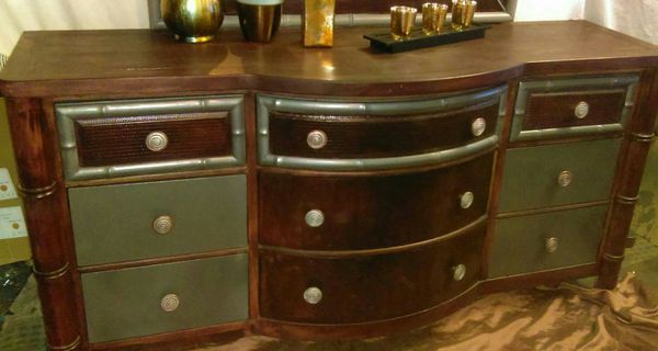 Solid Wood Dressers Done In Dark Cherry Wood And Grey Finish For