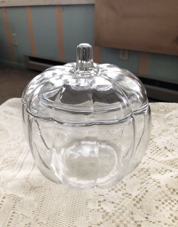 Vintage Pumpkin Shaped Clear Glass Cookie Jar for Sale in Harrisburg