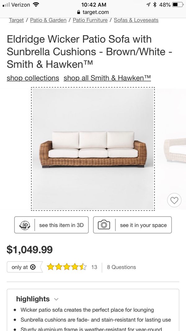 Eldridge Wicker Patio Sofa With Sunbrella Cushions For In Lakewood Ca Offerup