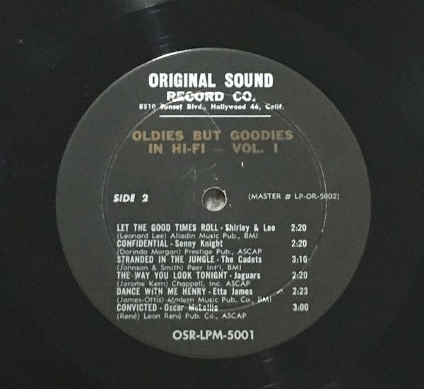 Oldies But Goodies Vol 1 vinyl lp hit compilation 1959 Original Sound ...