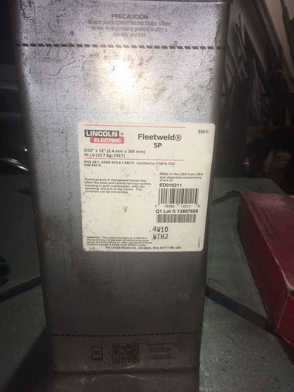 Lincoln Electric Electrodes E6010 Fleetweld 5P+ unopened 50 Can of Welding Rods for Sale in