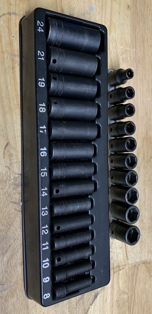 2 Sets SnapOn Metric Impact Sockets Kits Deep Shallow ½ ⅜ Long Short