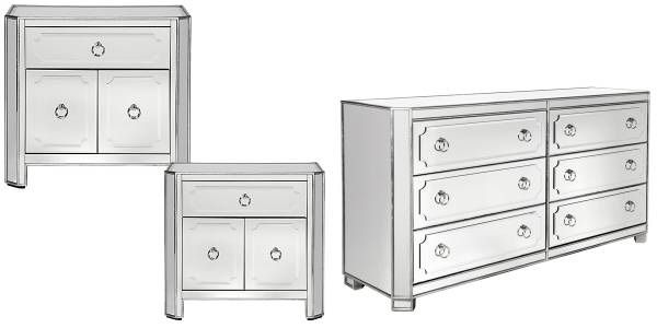 Z Gallerie Simplicity 6 Drawer Mirrored Dresser 2 Nightstands