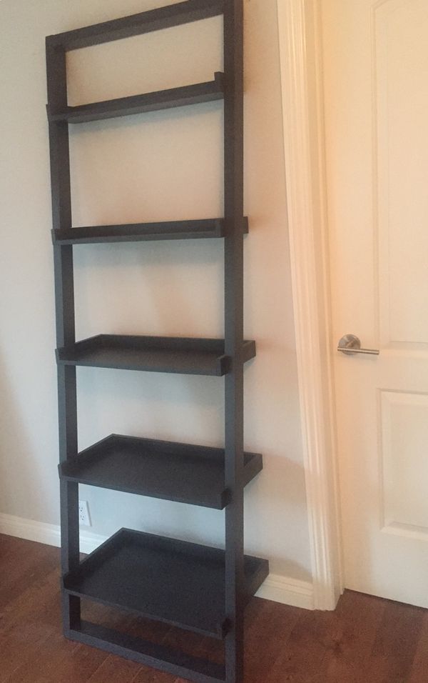 Crate And Barrel Sloane Gray Leaning Bookcase Five Shelves For