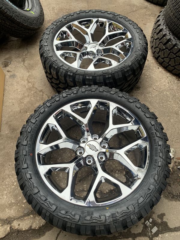 New 22” Chrome snowflake Rims And All Terrain Tires 6 Lug Wheels 22s 22