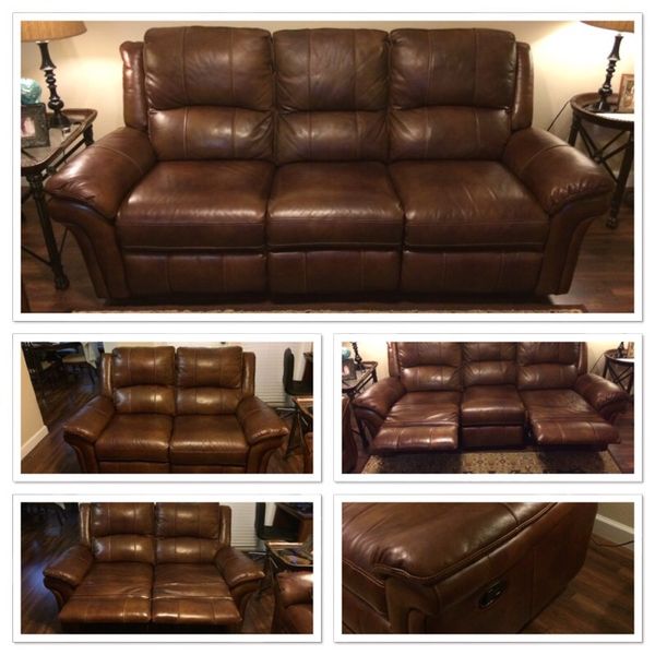Havertys Payton Cognac Leather Reclining Sofa & Loveseat for Sale in