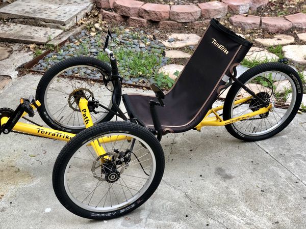 yellow recumbent bike