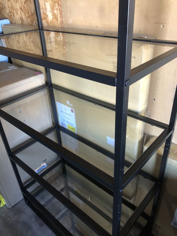 Ada 5 Shelf Bookcase with Glass Shelves and Metal Frame ...