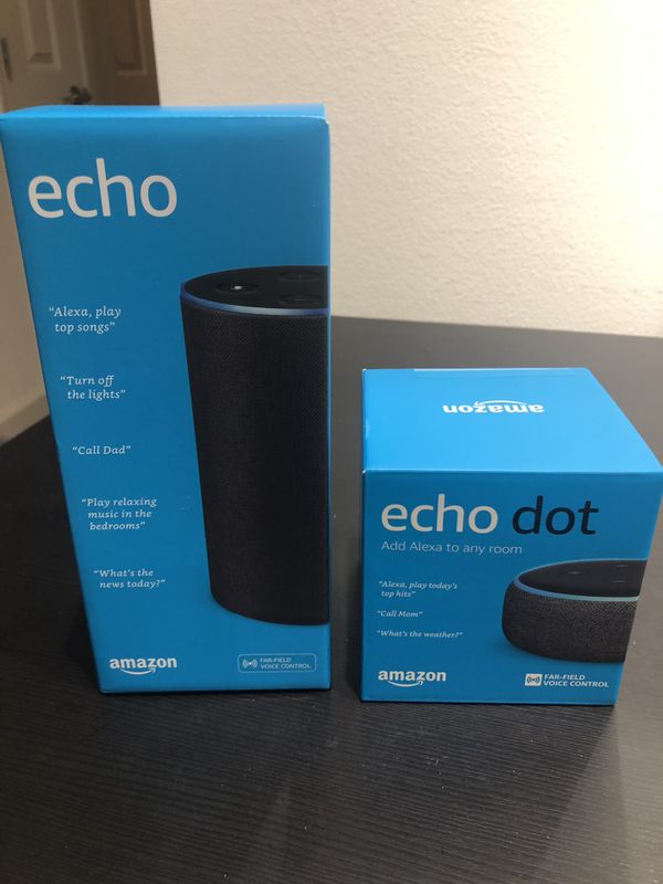 Amazon echo new sealed and echo dot open box like new condition for