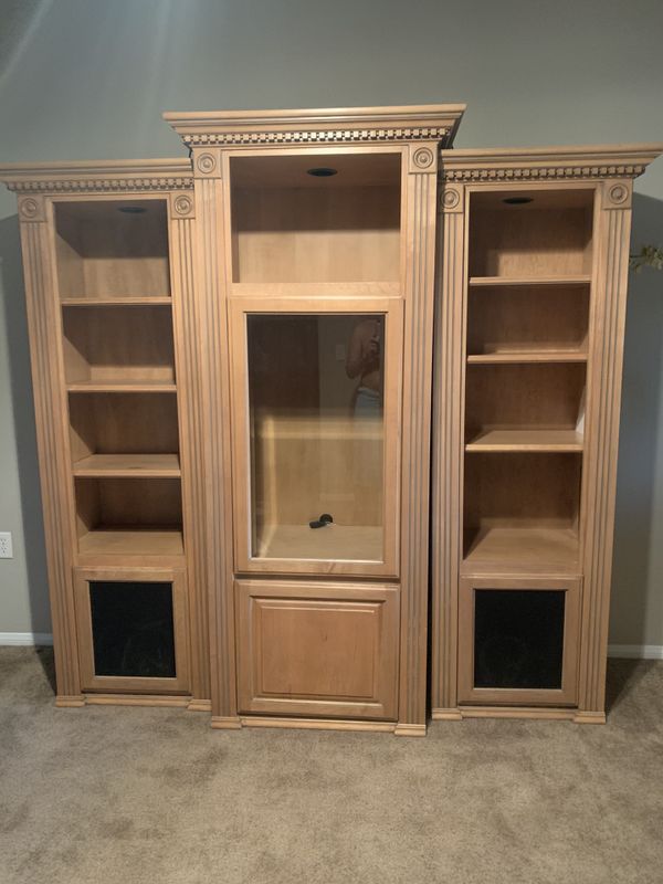Bookcase Solid Wood with Design Crown Molding Glass Front Save