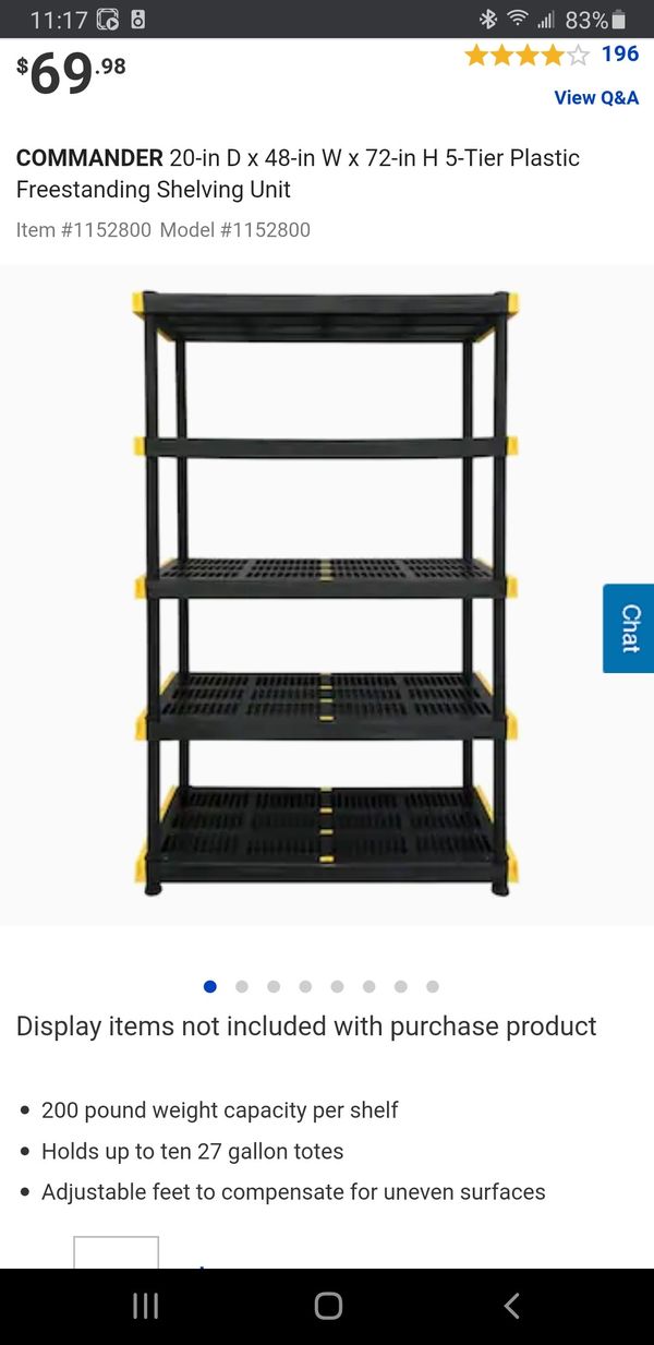 COMMANDER 20in D x 48in W x 72in H 5Tier Plastic Freestanding