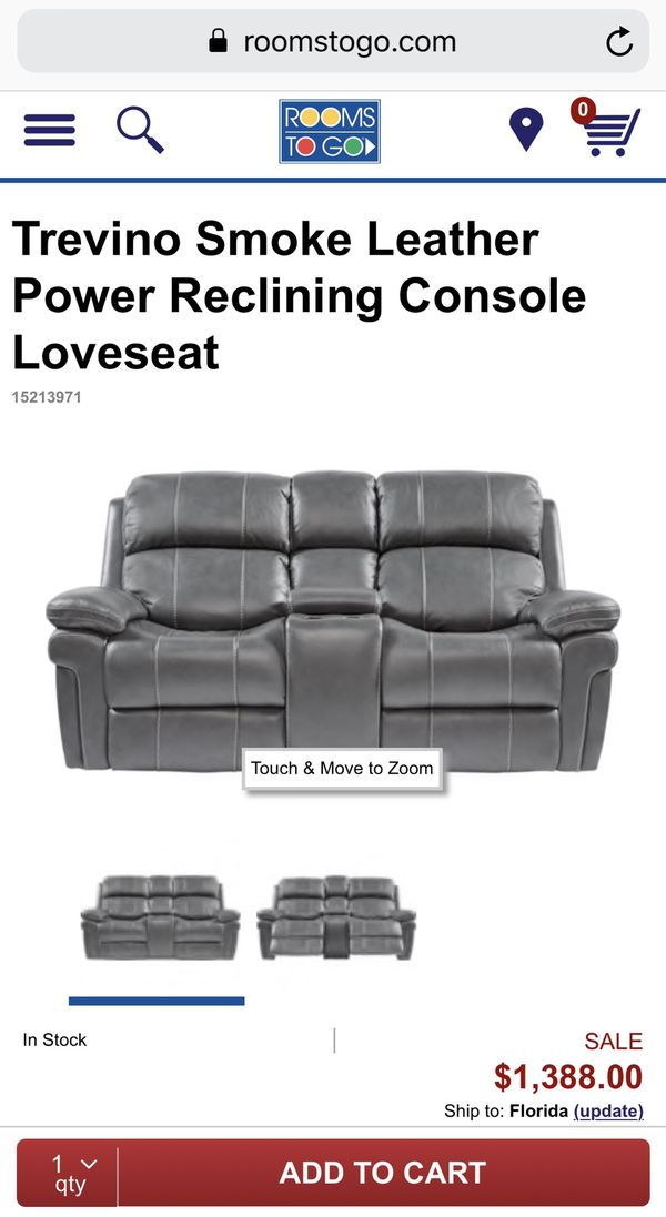 Trevino Smoke Leather Power Reclining Console Loveseat For In Lockhart Fl Offerup