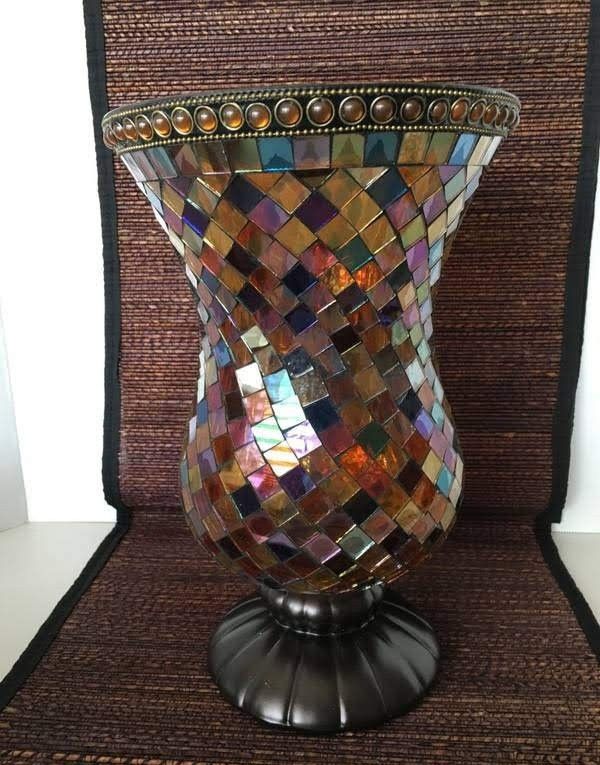 Partylite Global Fusion Hurricane Stained Glass Mosaic Candle Holder Vase 12” for Sale in
