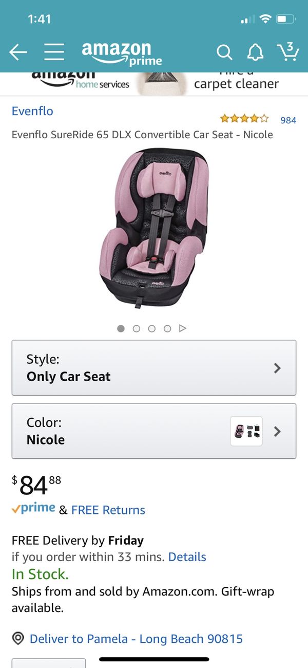 Evenflo Sureride 65 Dlx Convertible Car Seat Nicole Pink For 35sold