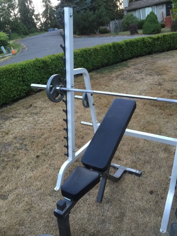 Parabody heavy duty weight bench and squat rack,weights and bars for