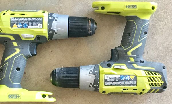 2 Ryobi P277 18v Cordless Drill, 1 18V Lithium Battery, 1 regular charger w/ 3 18V batteries $85 