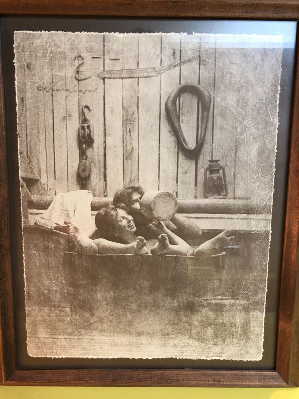 R Hendrickson vintage framed print couple in tub