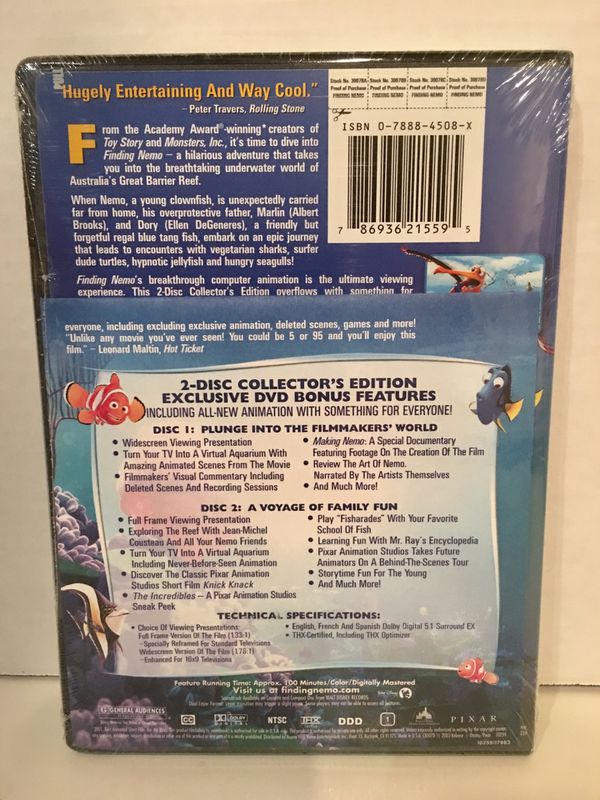 Finding Nemo 2-Disc Collector's Edition DVD with CD ROM Game for Sale ...