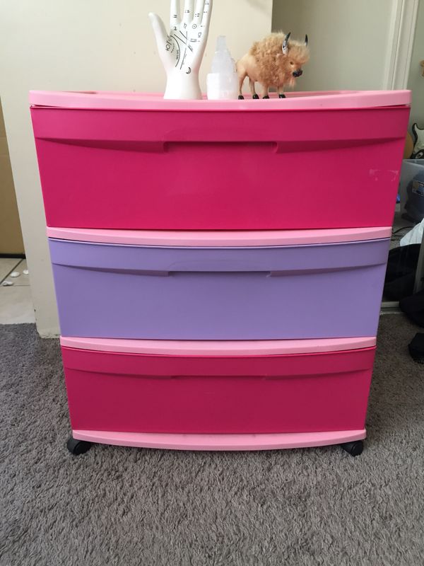 Sterilite Purple Pink Plastic Storage Dresser Container For Sale