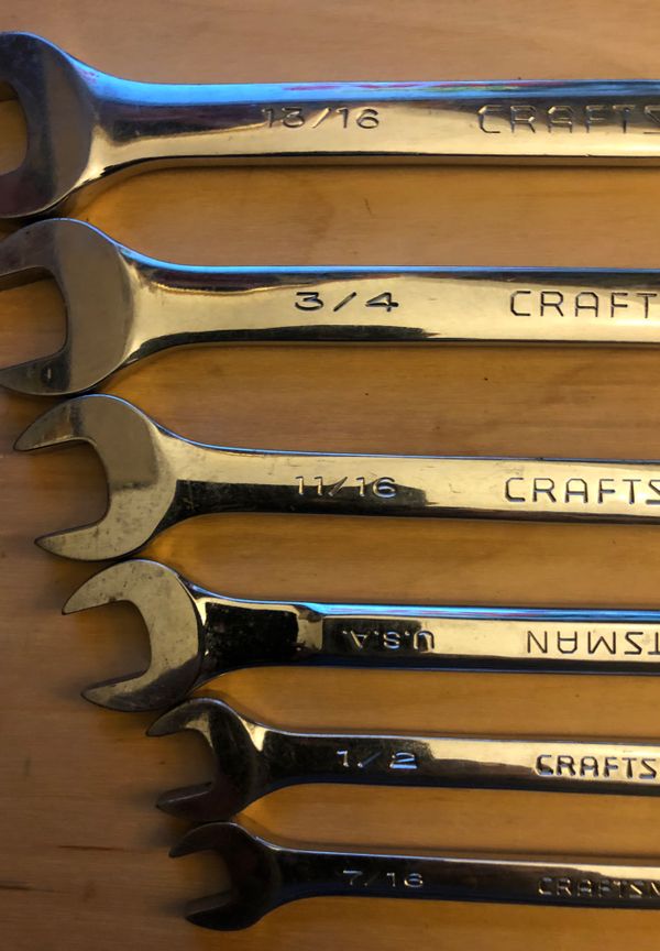 Craftsman Standard Wrenches Made in USA (7/16,1/2,5/8,11/16,3/4,13/16”) for Sale in Houston, TX